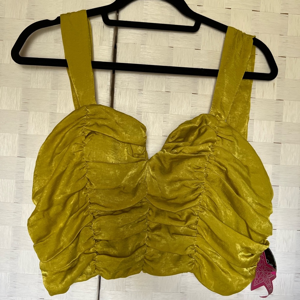 NWT Rabbit Rose Mustard Ruched Sleeveless Crop Top Women's Size XL